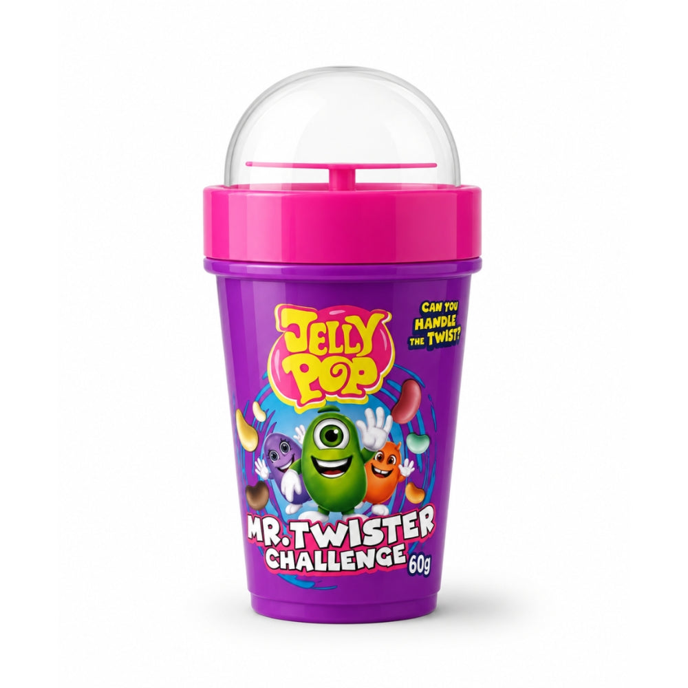 Šalica JellyPop Mr.Twister Challenge 60 g ljubičasta s poklopcem i slamkom