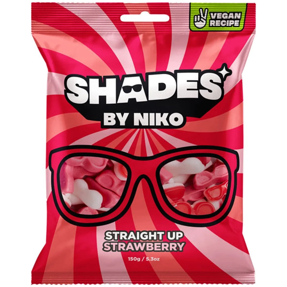 Bomboni u pakiranju Shades by Niko, prugasta crveno-ružičasta vrećica, jagoda 150 g
