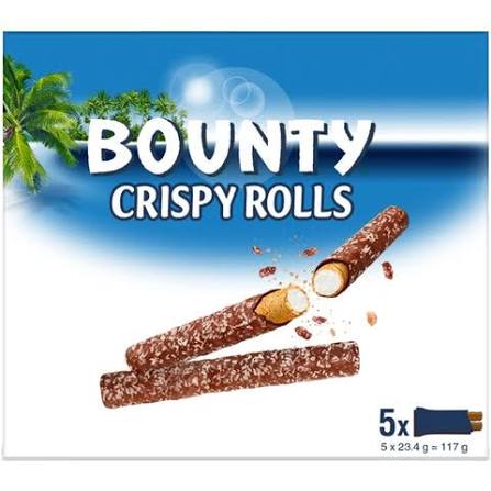 Bounty Crispy Rolls 5 pak, hrskavi keksići u pakiranju